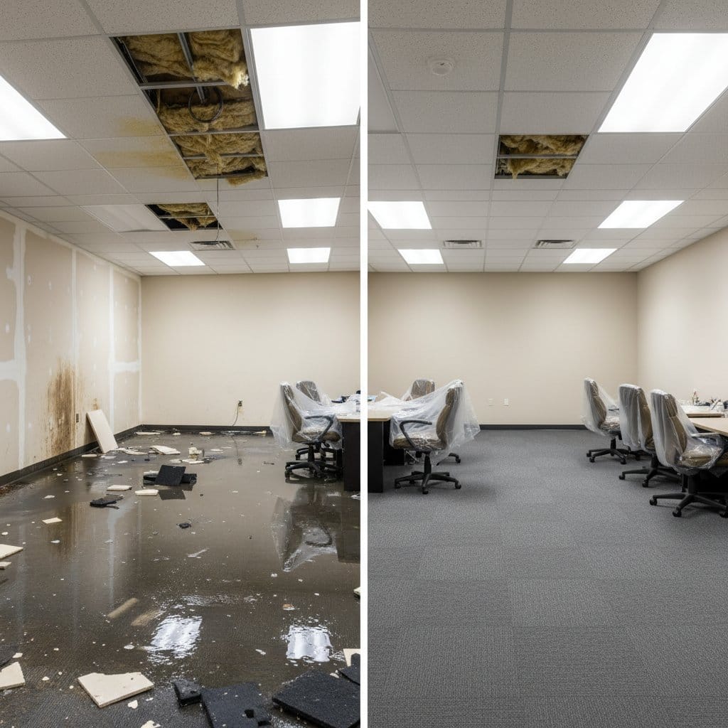 Emergency Water Removal restoration ā commercial office space of Tudor home in Hackensack, NJ