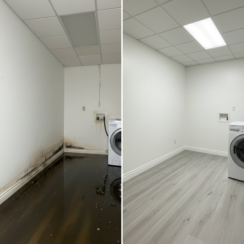 Burst Pipe & Plumbing Leak Damage restoration — laundry room of contemporary home in Hackensack, NJ