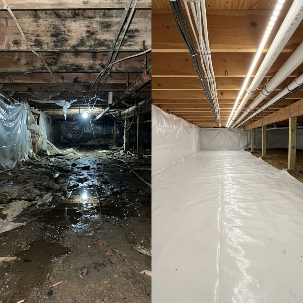 Carpet & Flooring Water Damage Cleanup restoration — crawl space of bungalow in Hackensack, NJ