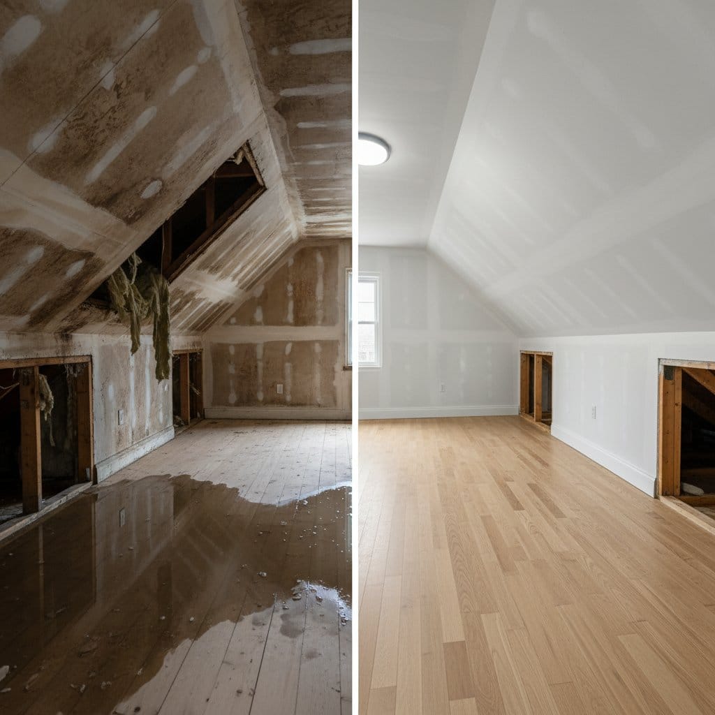 Hackensack Water Damage Restoration attic space restoration before and after in Hackensack